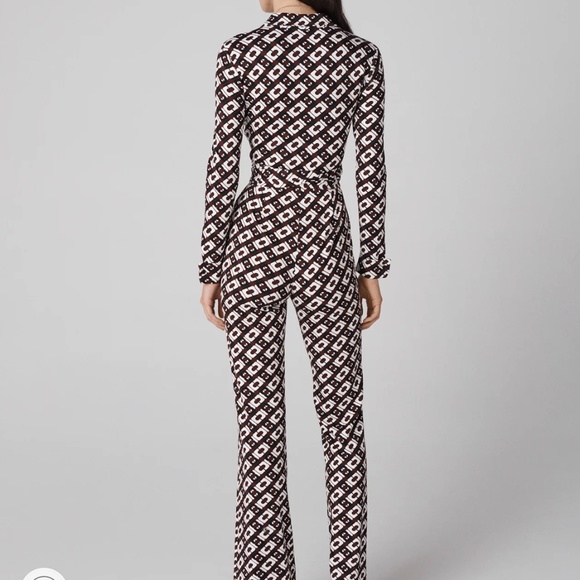NWT DVF  Diane Von Furstenberg Michele Jumpsuit  Cane Link Brown Size: US XL - Picture 2 of 9